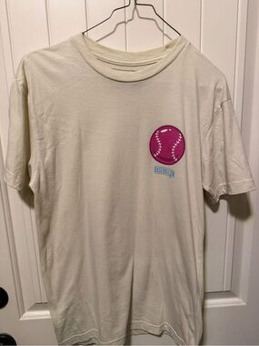 Kids Cream Short-Sleeve Tee with Pink Baseball Graphic